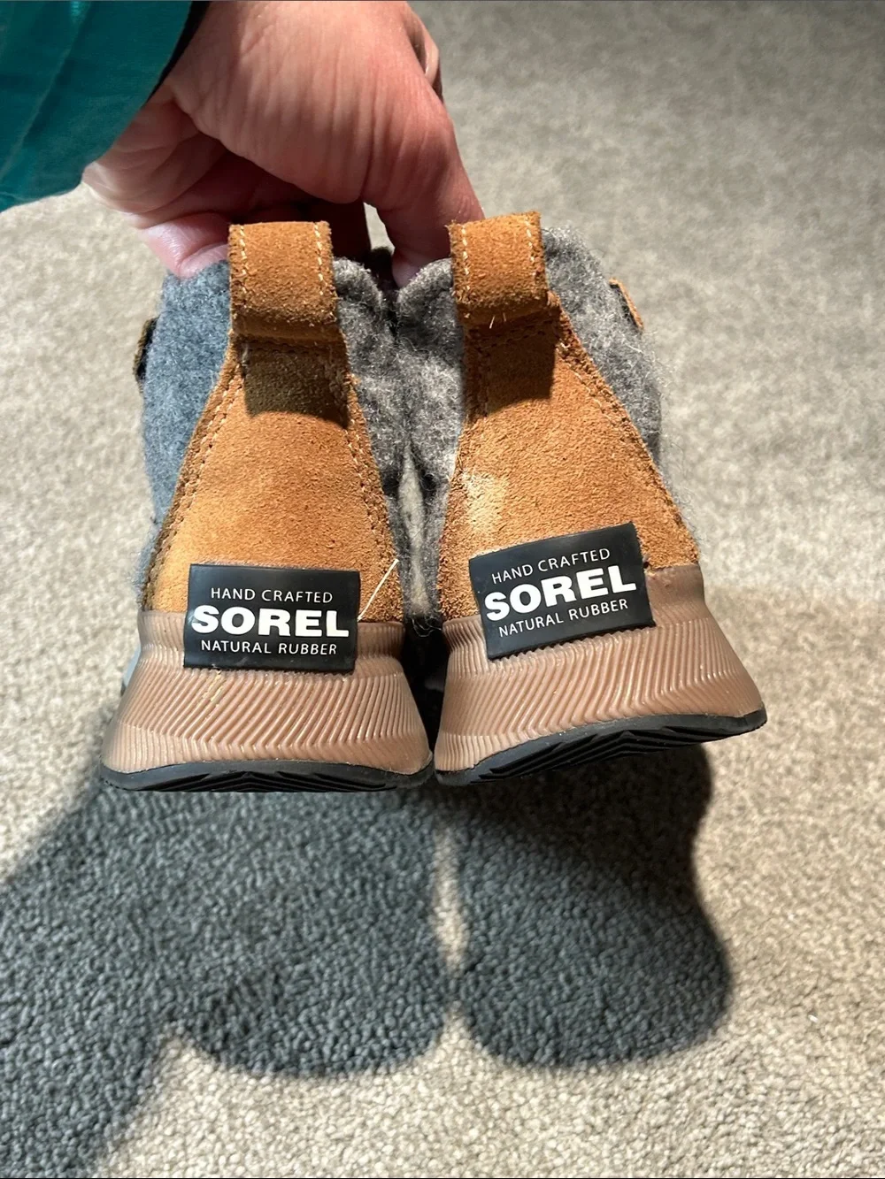 Sorel Kids Gray Felt & Brown Suede Strap Snow Boots